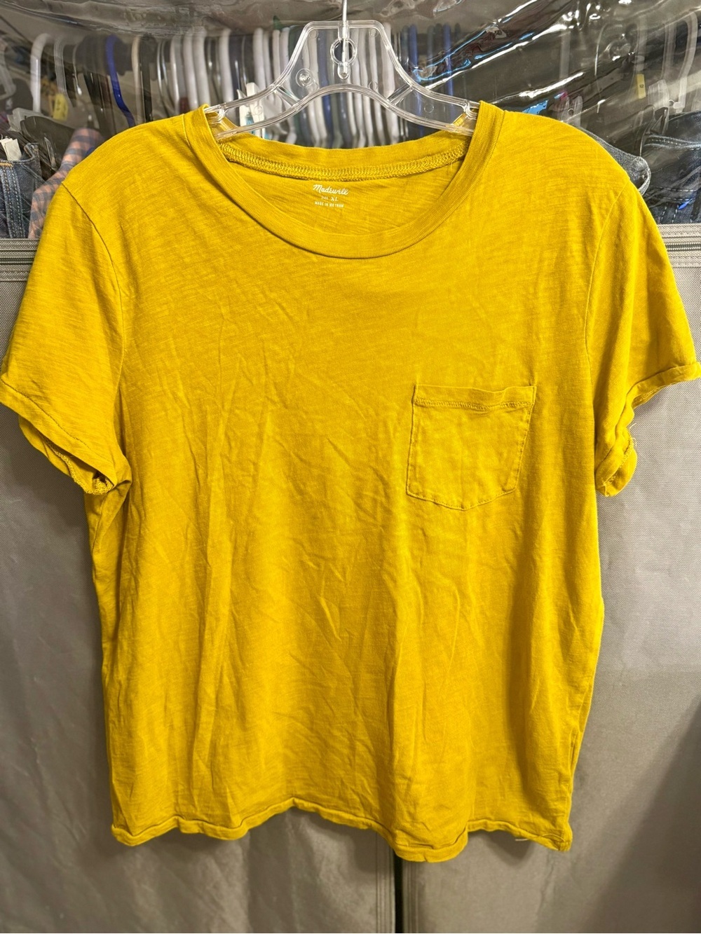 Madewell Women’s Short Sleeve Pocket T-Shirt -Mustard Yellow- XL.Pinhole onback